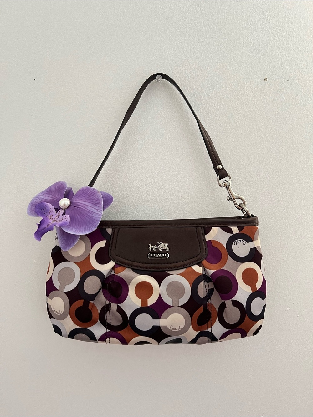 Coach Multicolor Circle Print Shoulder Bag in Brown & Purple